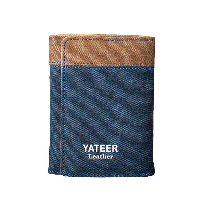 Denim canvas vintage student men's wallet short tri-fold wallet men's coin card bag spot wholesale