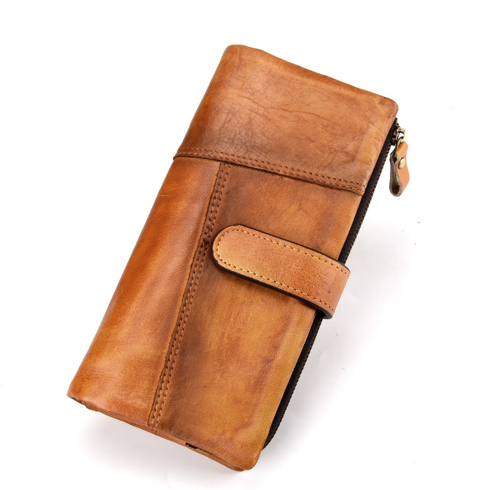 New vintage rubbed cowhide fashion stitching long wallet casual multi-card slot leather men's RIFD wallet