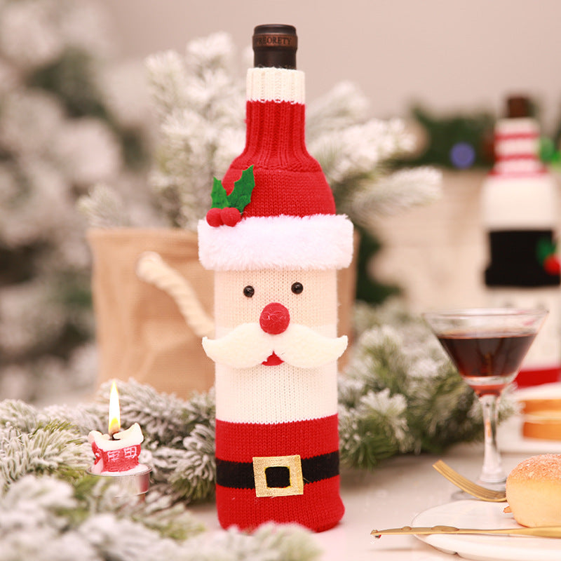 Christmas wine bottle decoration Christmas knitted wine set scarf hat set red wine bottle cover old man wine bottle set deer