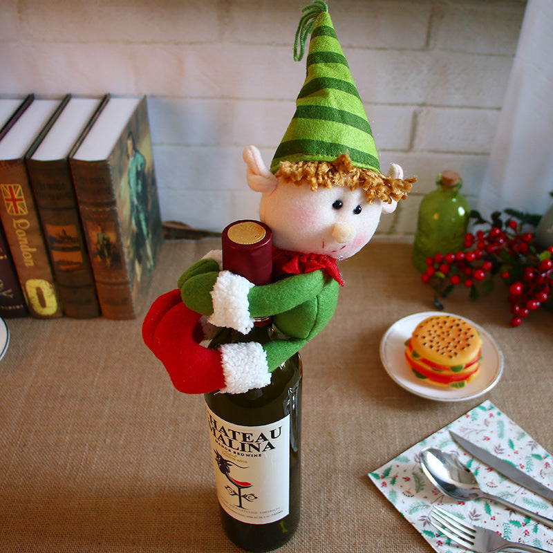 Christmas wine bottle decoration Christmas knitted wine set scarf hat set red wine bottle cover old man wine bottle set deer