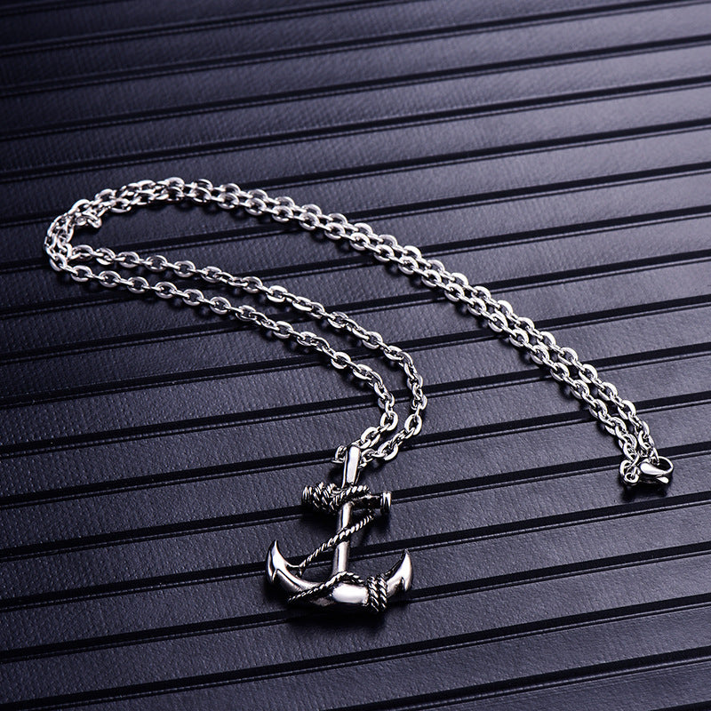 European and American titanium steel boat cat necklace men's stainless steel pendant creative personality cross necklace manufacturers drop shipping