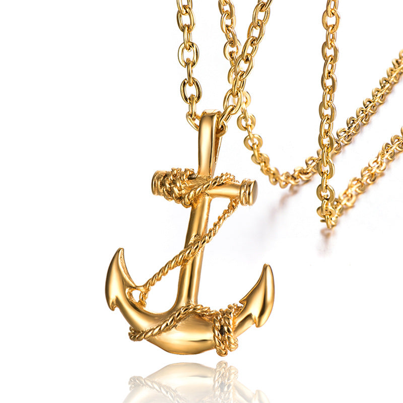European and American titanium steel boat cat necklace men's stainless steel pendant creative personality cross necklace manufacturers drop shipping