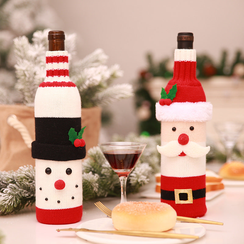 Christmas wine bottle decoration Christmas knitted wine set scarf hat set red wine bottle cover old man wine bottle set deer