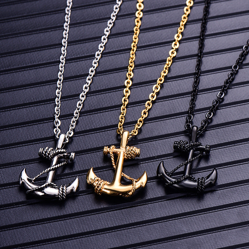 European and American titanium steel boat cat necklace men's stainless steel pendant creative personality cross necklace manufacturers drop shipping