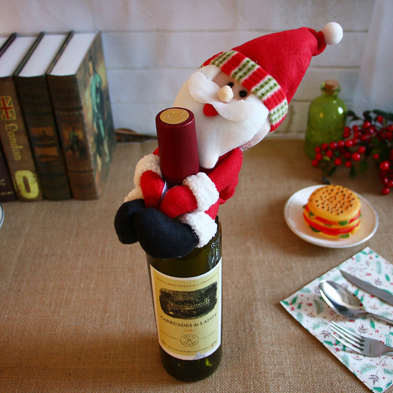 Christmas wine bottle decoration Christmas knitted wine set scarf hat set red wine bottle cover old man wine bottle set deer