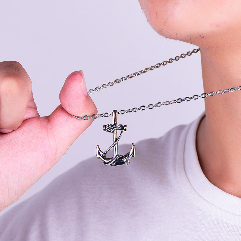 European and American titanium steel boat cat necklace men's stainless steel pendant creative personality cross necklace manufacturers drop shipping