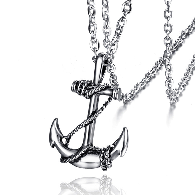 European and American titanium steel boat cat necklace men's stainless steel pendant creative personality cross necklace manufacturers drop shipping