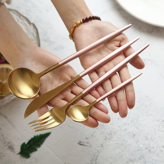 Food grade 304 stainless steel high-grade Portuguese western cutlery set steak main dinner knife, dessert fork spoon chopsticks