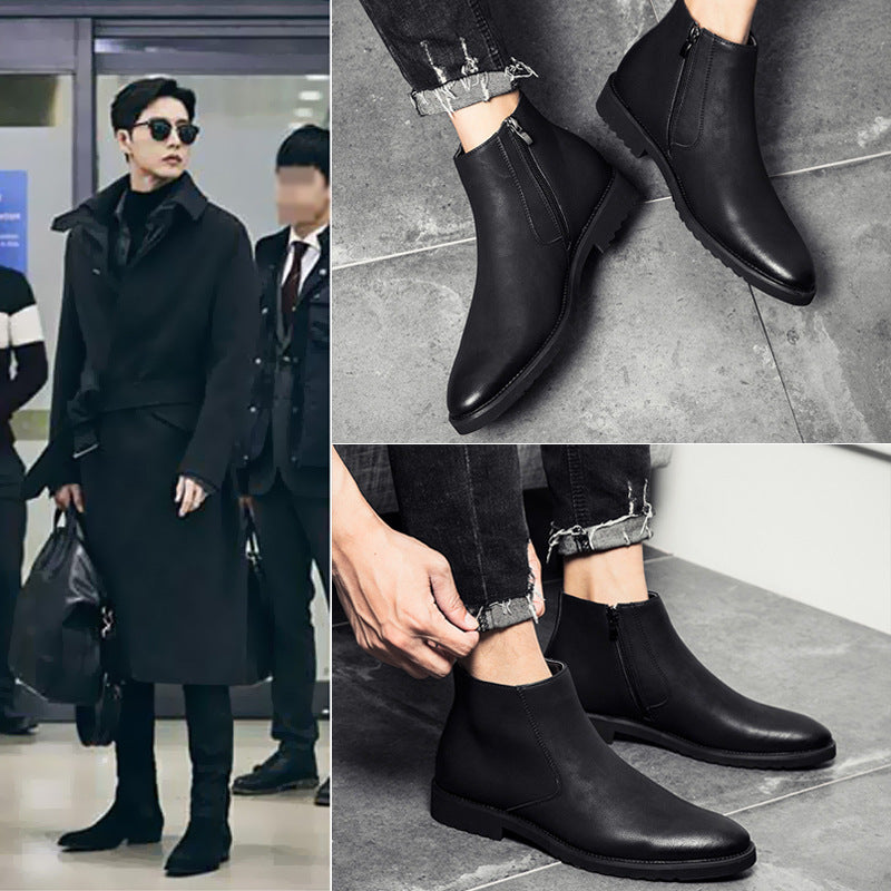 Winter Martin boots, men's trendy one-footed British leather boots, inner boosters, mid-top shoes, business Chelsea boots
