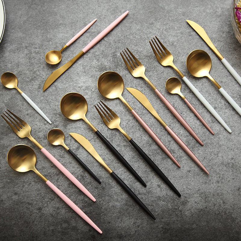 Food grade 304 stainless steel high-grade Portuguese western cutlery set steak main dinner knife, dessert fork spoon chopsticks