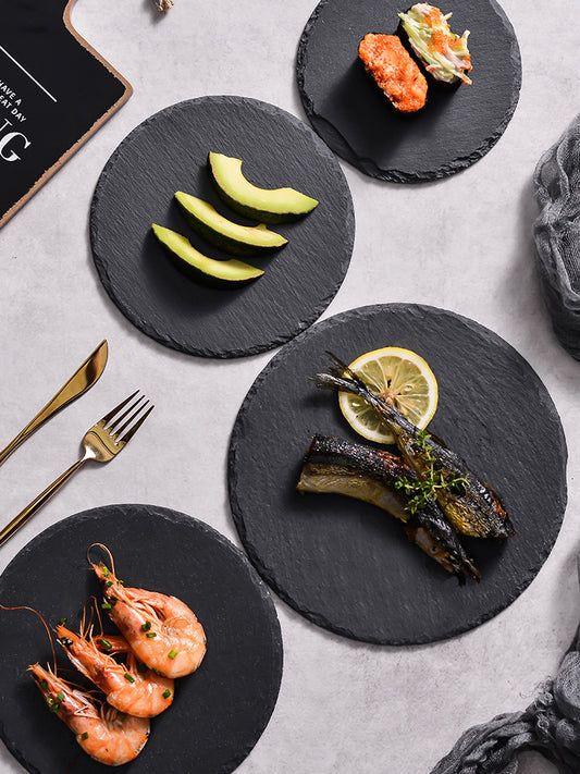 Natural rock plate restaurant steak sushi plating black slate barbecue plate high-end banquet rock western plate