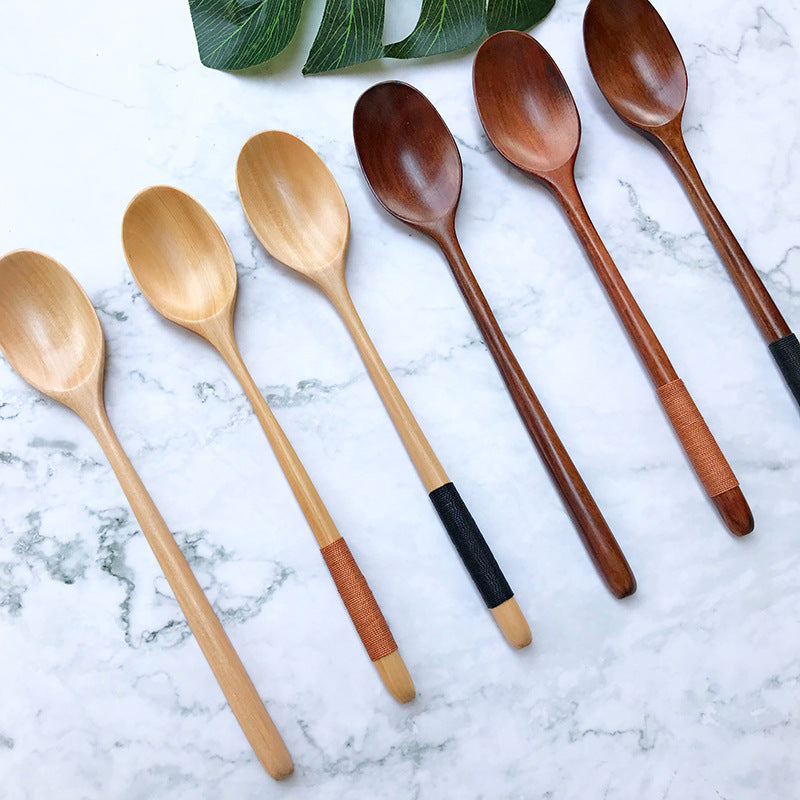 Wooden spoon long handle old lacquer juice spoon solid wood small coffee spoon Japanese style Japanese style soup spoon baby spoon