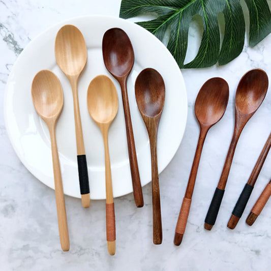 Wooden spoon long handle old lacquer juice spoon solid wood small coffee spoon Japanese style Japanese style soup spoon baby spoon