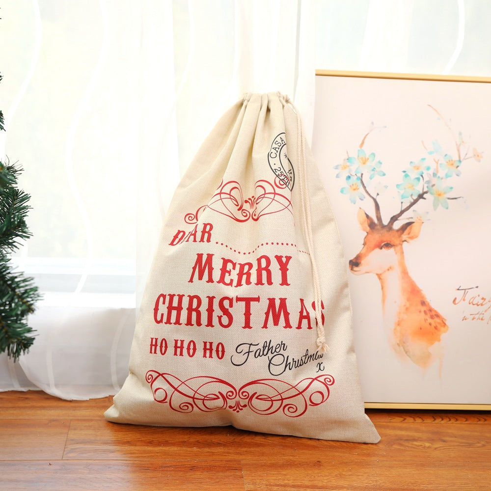 New Large Printed Linlap Backpack Drawstring Christmas Gift Bag Candy Bag Christmas Apple Bag Ornaments