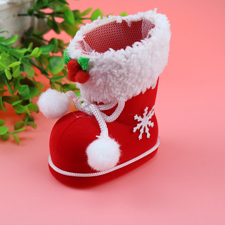 Creative Christmas Candy Boots Red Flocked Boots Pen Barrel Bag Gift Boots Christmas Event Decorations Wholesale