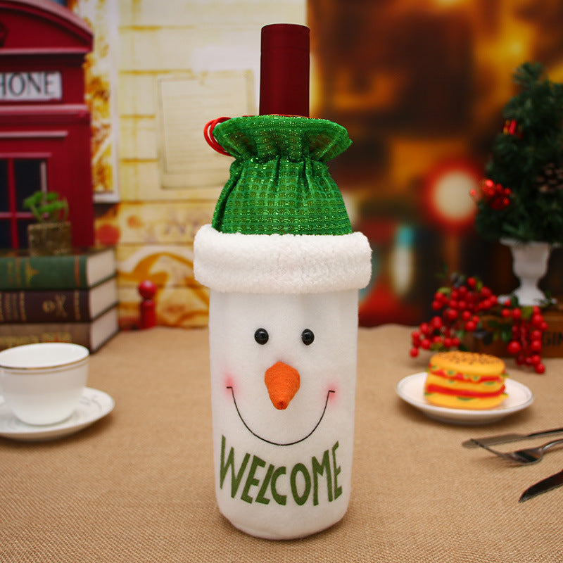 Christmas wine bottle decoration Christmas knitted wine set scarf hat set red wine bottle cover old man wine bottle set deer