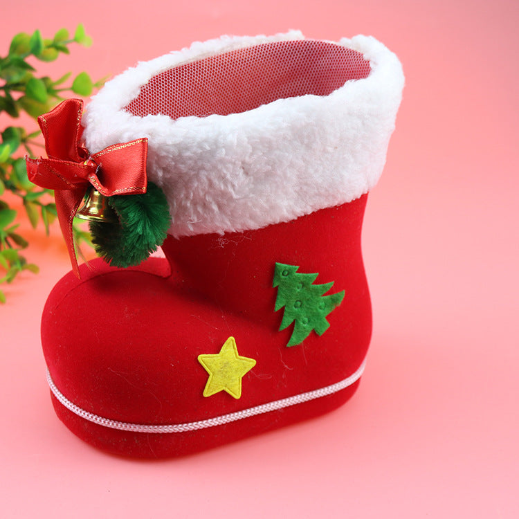 Creative Christmas Candy Boots Red Flocked Boots Pen Barrel Bag Gift Boots Christmas Event Decorations Wholesale
