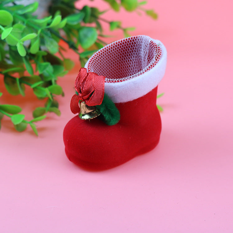 Creative Christmas Candy Boots Red Flocked Boots Pen Barrel Bag Gift Boots Christmas Event Decorations Wholesale