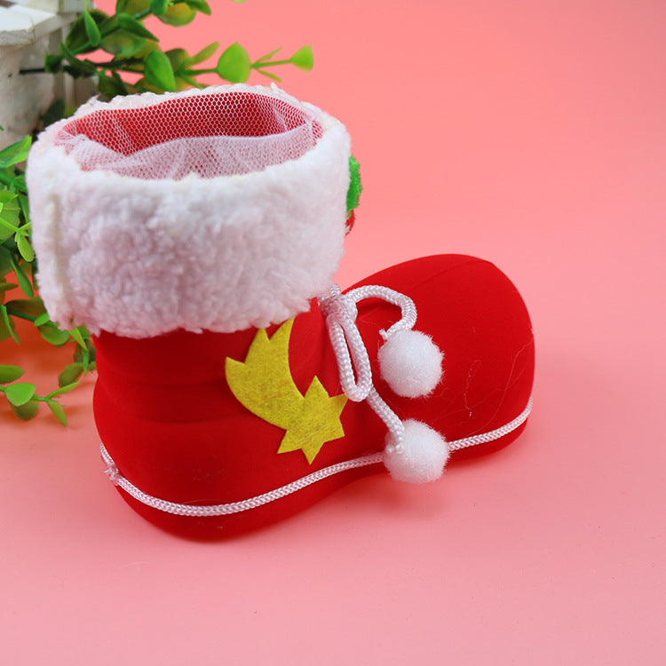 Creative Christmas Candy Boots Red Flocked Boots Pen Barrel Bag Gift Boots Christmas Event Decorations Wholesale