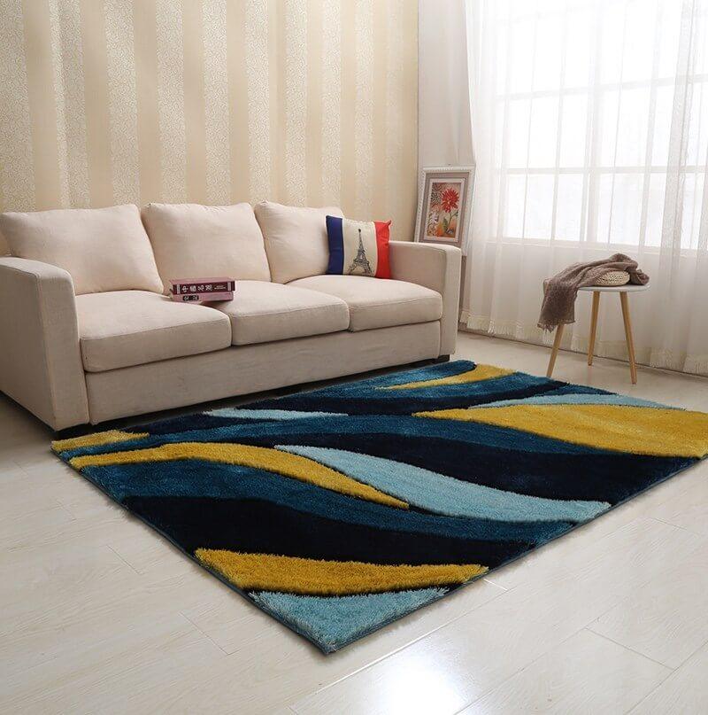 Aria Yellow and Blue Shag Area Rug