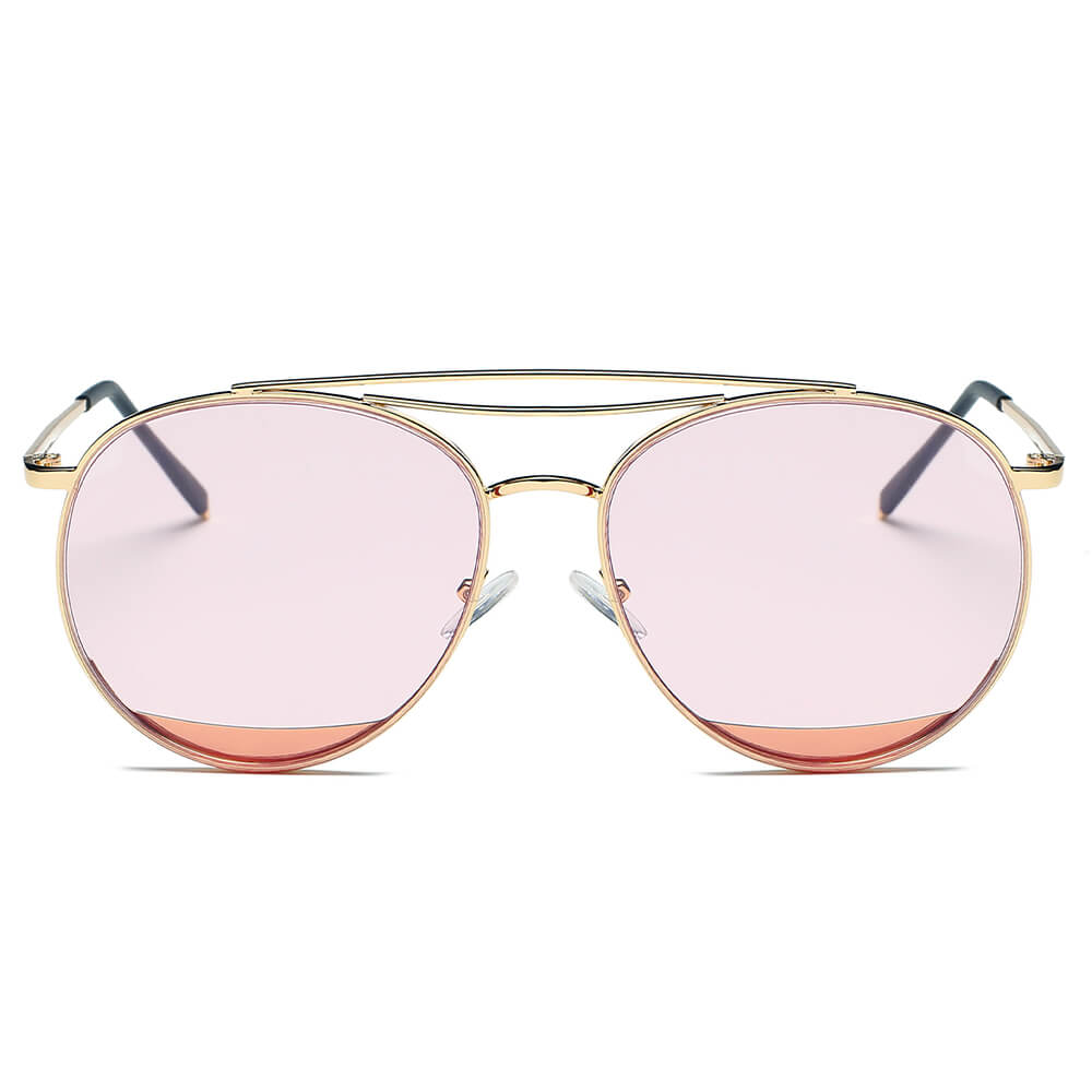 LOWELL | Unisex Round Double Brow Bar Aviator Style Sunglasses