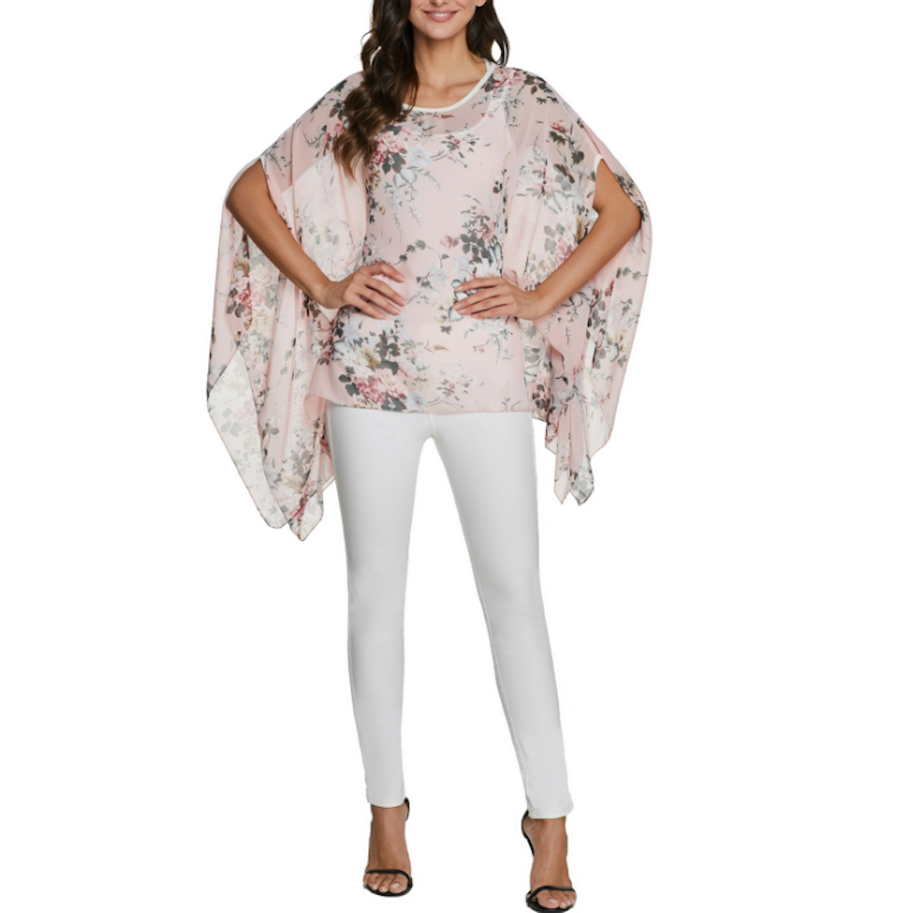 Womens Flowy Chiffon Tunic with Floral Print