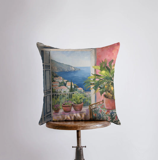Coastal Town Window | Painting | Coastline | Greece | Italy | Throw