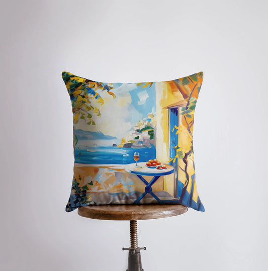 Coastline Villa | Painting | Coastal Pillow | Greece | Italy | Throw