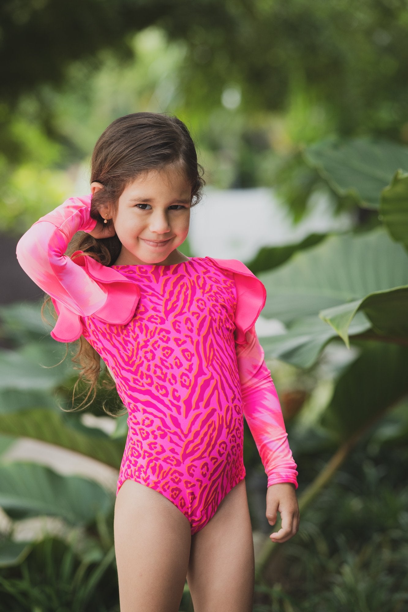 Tie Dye Leopard - One Piece Long Sleeve -  Kids Swimwear