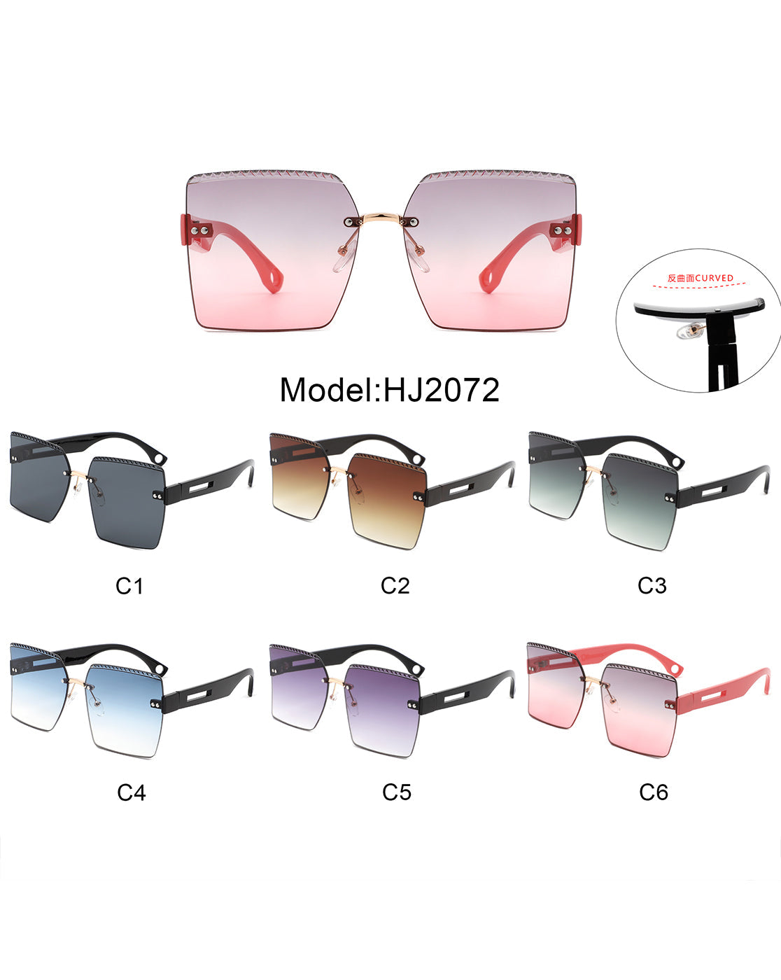 Zephyr - Oversized Tinted Curved Lens Square Fashion Sunglasses