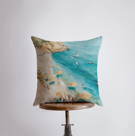 Hidden Coastal Cove | Painting | Beach | Greece | Italy | Throw Pillow
