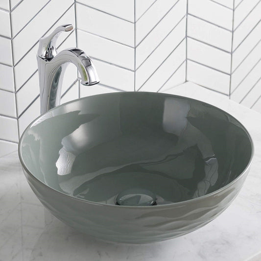 Kraus KCV-200GGR 16.5 x 5.5 in. Round Porcelain Ceramic Vessel Bathroo