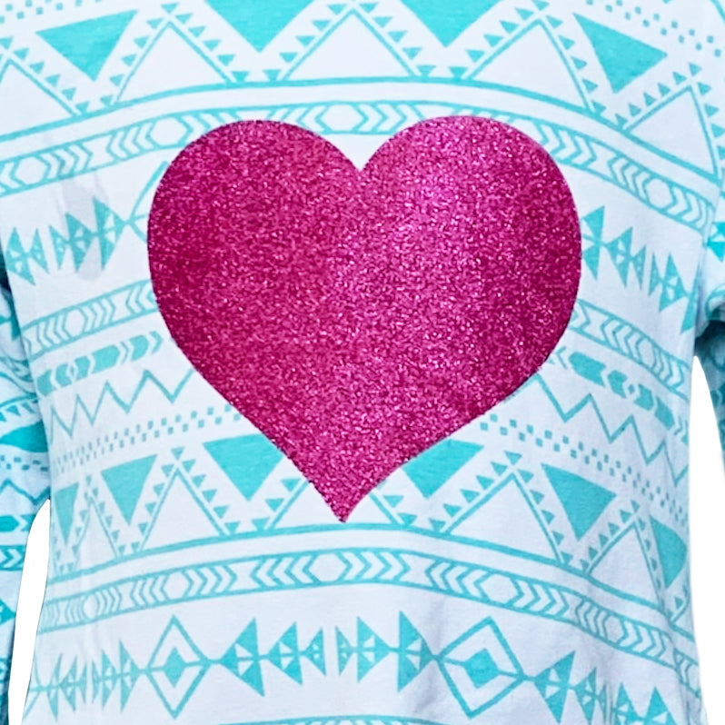 AL Limited Girls Boutique Blue & Pink Heart Soft Cotton Long Sleeve