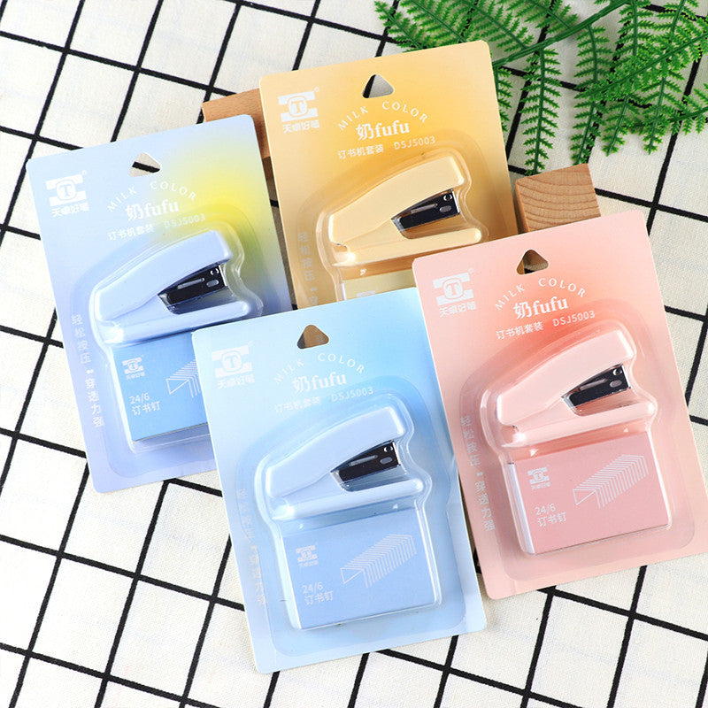 Cute cartoon primary school student stapler binding machine small set children learning book stationery mini stapler