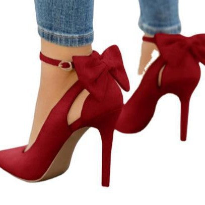 New sweet bow pointed toe shallow single shoes stiletto heels wish foreign trade shoes 40-43 size sized