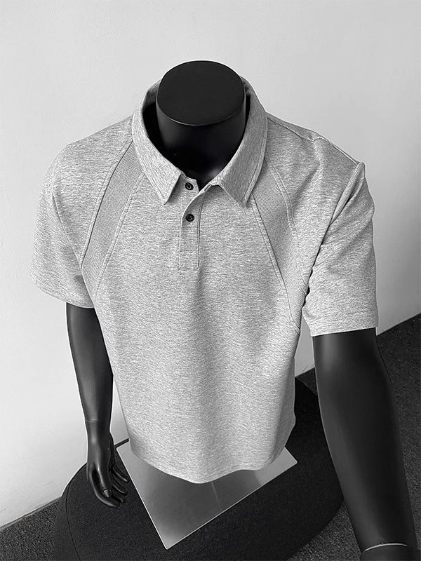 American Shoulder Short Sleeve Polo Shirt Men's Summer Heavy Teen T-shirt Lapel Raglan Sleeve Top Trend