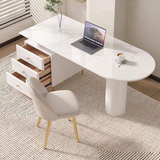 Italian cream style living room, large long desk, light luxury, modern simple rock slab desk chair, study island, computer desk