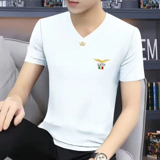 v-neck men's short sleeve t-shirt summer new slim casual half sleeve trend handsome summer t-shirt sports top men