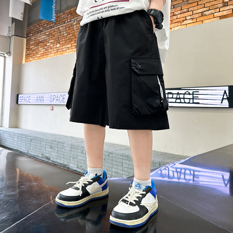 Boys' shorts, summer thin cropped pants, medium and large children's 2025 new cargo pants, medium pants, boys' summer clothes, casual pants