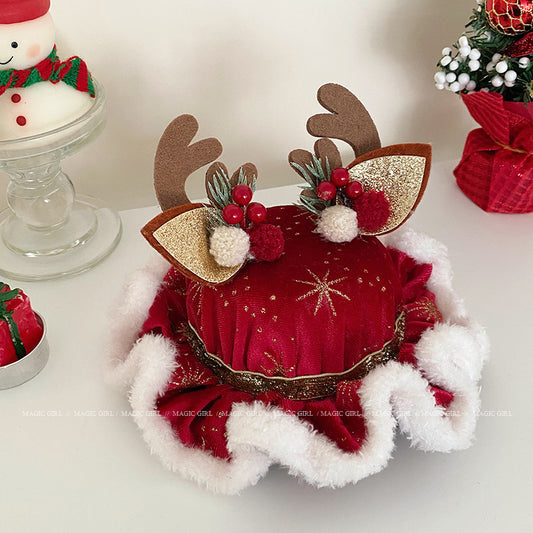 Christmas forest antler hat hairpins with cute plush three-dimensional Santa hat headdresses with sweet hairpins