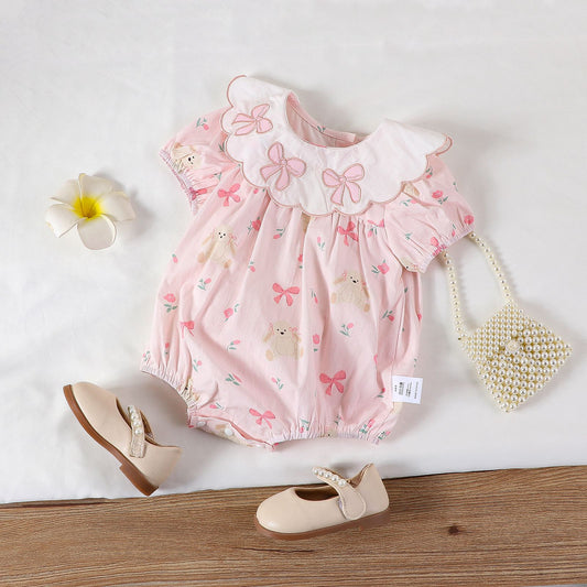 Baby girl baby summer dress one-piece full moon hundred days princess hayi summer thin short sleeve bag fart clothes in stock
