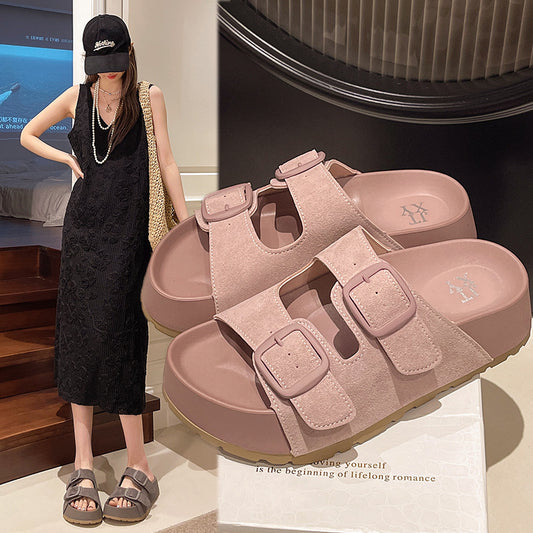 Internet celebrity retro platform slippers women's summer 2025 new style to wear fashion and versatile flip-flops bokensa sandals