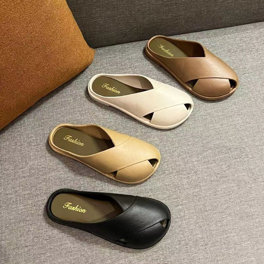 2024 summer new fish mouth net red baotou semi-slippers for women to wear soft soles and comfortable lazy slippers for women