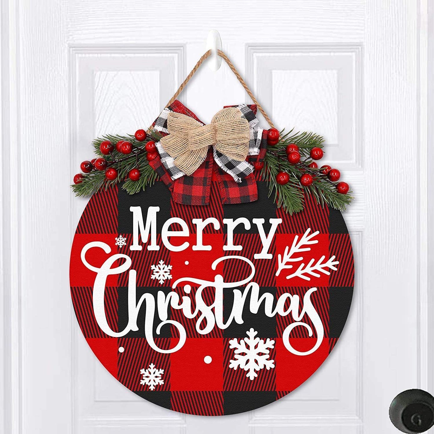 Cross-border American Christmas wooden welcome door simulation leaf bow decoration garland christmas door knocker