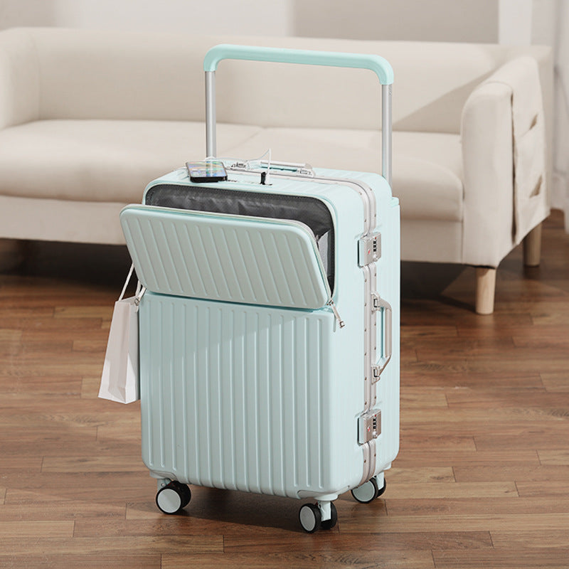 Front opening 20 inch suitcase, women's carry-on trolley suitcase, multifunctional suitcase, 24 lockbox, men