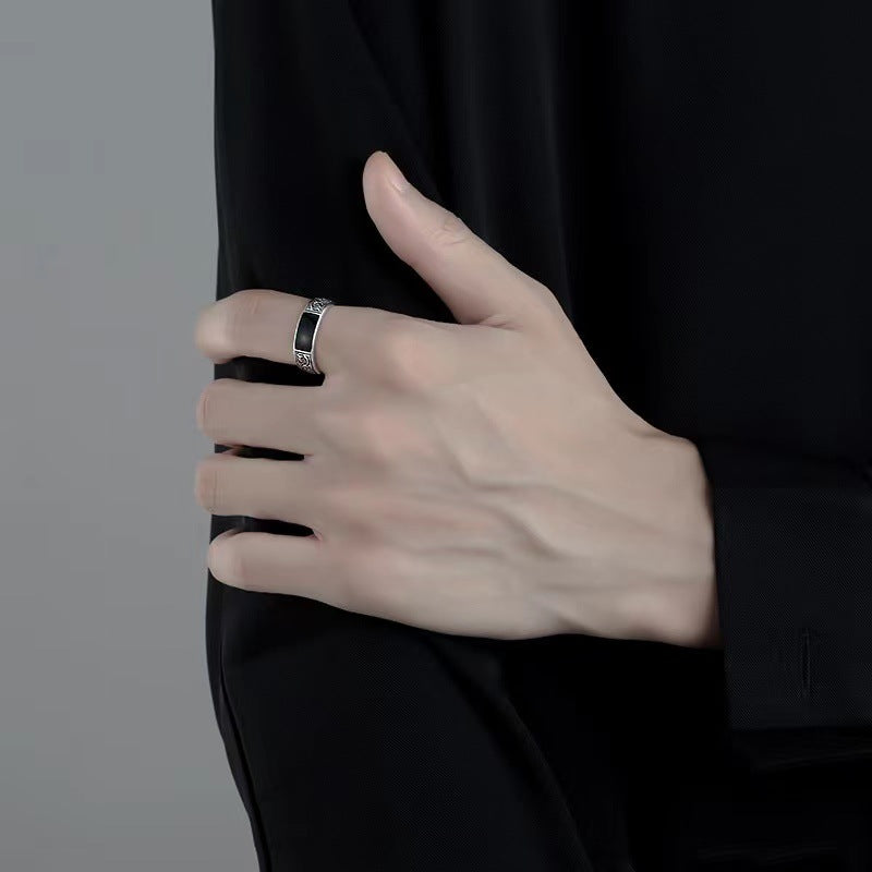 925 sterling silver rings, men's new trendy brand, versatile, high-end, niche pattern, men's open rings, men's rings