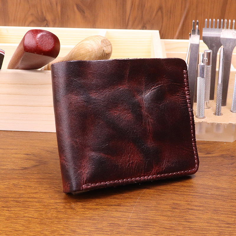 New Japanese vegetable tanned leather wallet men's retro hand-rubbed color old big banknote cowhide wallet simple student wallet
