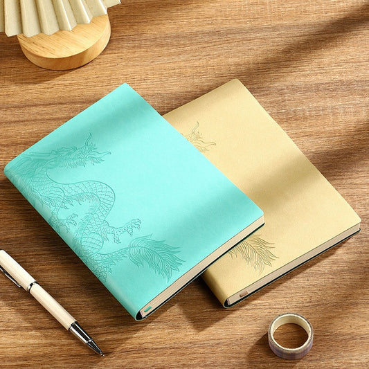 Leather notebook custom A5 simple ins style hand ledger diary notepad soft leather thickened horizontal line dragon version