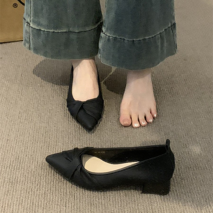 French evening style pointed toe single shoes women's shoes versatile pumps with pumps in the spring and autumn of 2024 new with skirt temperament scoop shoes