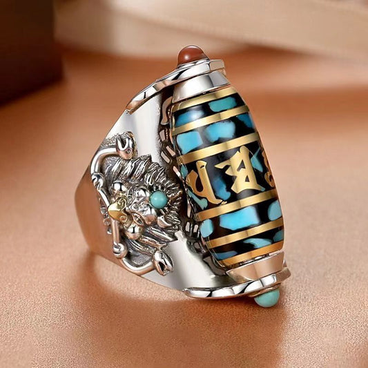 Six-character mantra dzi dzi turn ring men's national tide dapeng bird personality couple ring ring